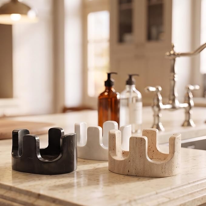Black Marble Sponge Holder for Kitchen Sink, Dual Slot Stone Caddy, Nero Marquina | 2-in-1 Natural Marble Sponge & Brush Holder, Raised Edge Helps Catch Water, Keeps Countertop Dry, Luxury Kitchen Decor - Image 8