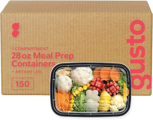 GUSTO 28 oz - 1Compartment Meal Prep Containers with Lids – [Case of 150] Reusable, Microwaveable, Dishwasher & Freezer Safe, BPA-Free Food Storage Boxes for Portion Control (Formerly Comfy Package) by GUSTO