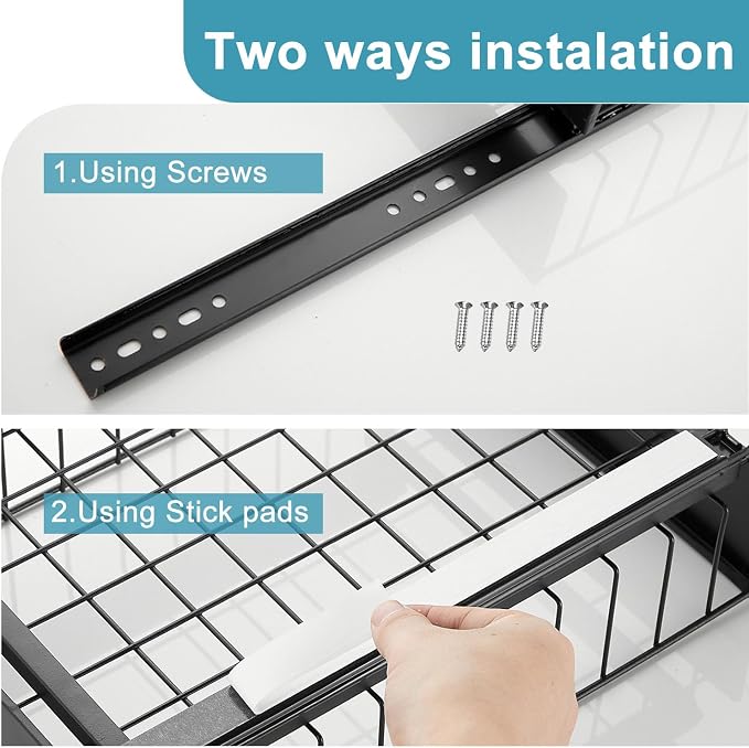 sagetta Black Under Sink Organizers with Sliding Rails Two Pack Under Kitchen Sink Organizers and Storage Pull out Kitchen Cabinet Organizer Height Adjustable Cabinet Storage Shelves Two Tiers - Image 5