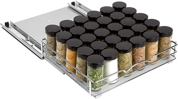 Pull-Out Cabinet Spice Rack Organizer, 12 ⅜"W x 10 ⅜"D x 2 ¾"H | Slim Slide-Out Storage for Spices, Bottles & Jars, Premium Heavy-Duty Steel, Easy Install for Narrow Kitchen Cabinets, Chrome - Image 6