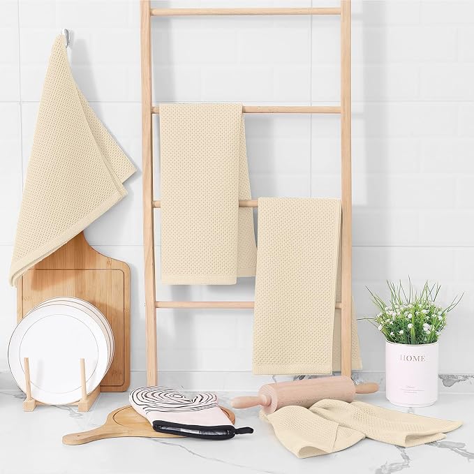 Homaxy 100% Cotton Waffle Weave Kitchen Towels, 15-Pack, Beige | Ultra Soft Absorbent Dish Towels, Quick Drying Cleaning Towels, 13 x 28 Inches - Image 6