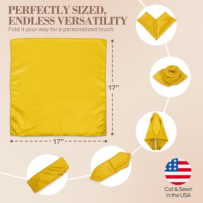 17 x 17-Inch Shantung Satin Cloth Napkins, Lemon Set of 12 - Image 6