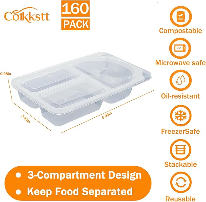 160Pack 9oz Reusable Snack Containers with Lids for Adult, 3 Compartment Plastic Condiment Containers, Small Snack Pack Containers, Meal Prep Container, Dipping Cups for Travel, Picnic - Image 2