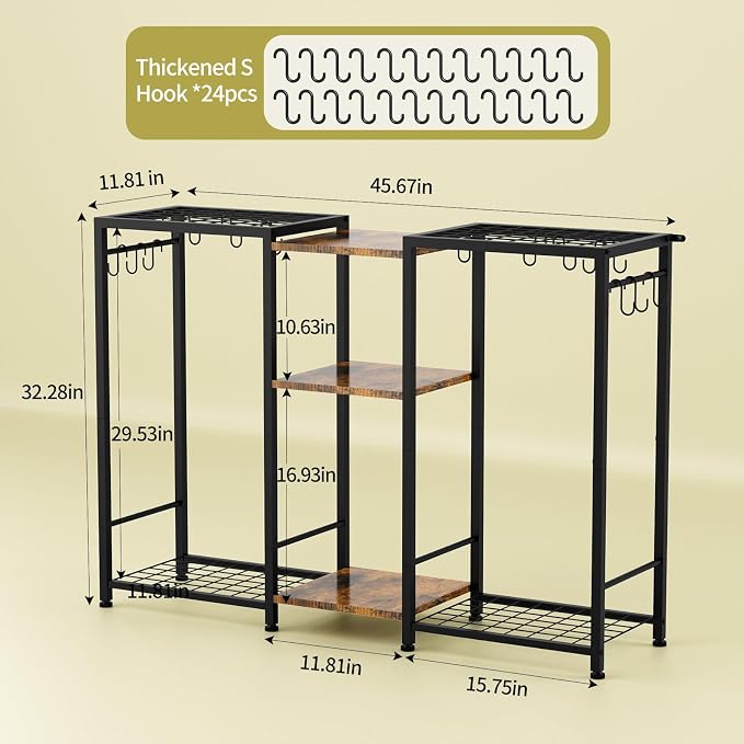 Pot Rack —Expandable Pot and Pan Organizer Rack, Freestanding Kitchen Pot and Pan Rack Storage Stand, Vertical Pan & Lid Hanging, Rustic Wood Top for Kitchen Storage & Organization - Image 4