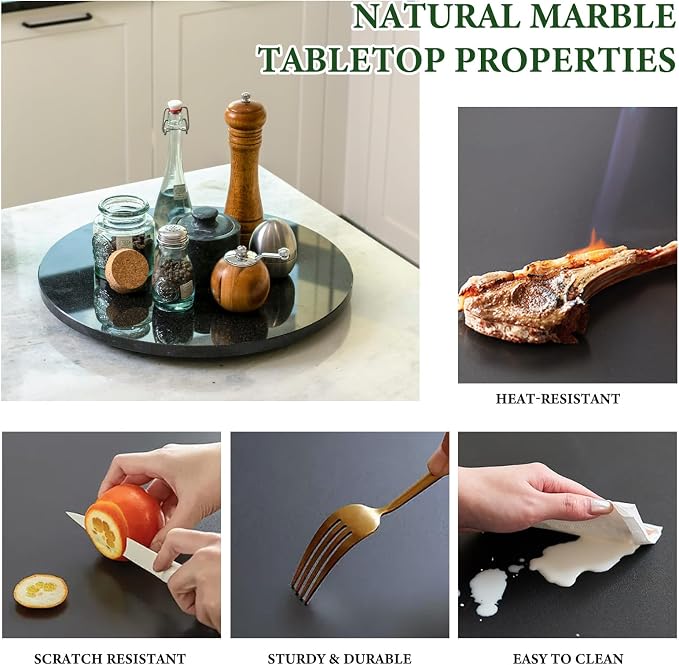 Black Marble Lazy Susan for Kitchen Counter, 16'' Marble Turntable for Dinning, Lazy Susan Organizer for Cabinet, Serving Rotation Spinning Tabletop Organizer Swiveling, Spice Rack Storage - Image 4