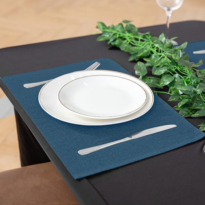 Cloth Navy Blue Placemats Set of 8, Linen Type Fabric Placemats Machine Washable Heat Resistant Placemats Polyester Place Mats for Halloween, Thanksgiving and Christmas Dining Table (Navy Blue) - Image 6