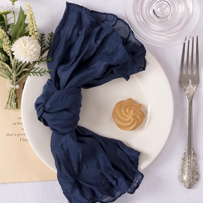 Cloth Napkins Set of 60 21"x21" Reusable Cheesecloth Napkins Navy Blue | Boho Rustic Dinner Napkins Washable Gauze Table Napkins Cloth Hemmed Edges for Wedding Bridal Shower Family Gathering Decor - Image 2