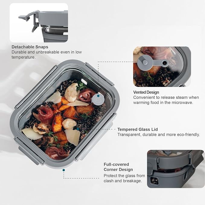 Glass Meal Prep Containers 5-Pack With Glass Lids & Steam Vent, 35 Oz / 4.4 Cups Leakproof Airtight Food Storage Containers, Borosilicate Glass, Microwave And Dishwasher Safe, Bpa-Free - Image 4