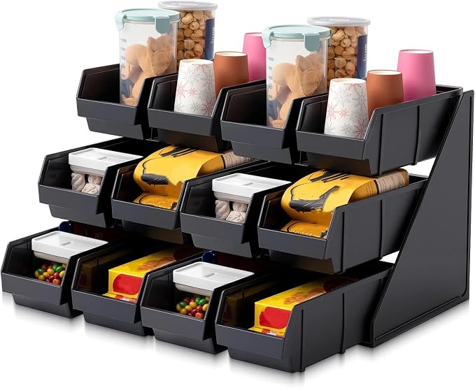 Novabright 12 Compartmen Serve Condiment Bin Self Serve Condiment Packet Organizer Stand Countertop Plastic Containers Storage Display Rack for Coffee Shops Restaurants Bars(12 Bin) by Unknown