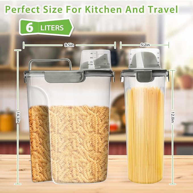 Viretec Rice Storage Container, 5 to 10lb Dry Food Airtight Dispenser, Pet Dog Cat Food Canister, BPA Free Clear Plastic Kitchen and Pantry Bin for Oatmeal, Cereal, Pasta, Flour Pack of 2 Grey - Image 2