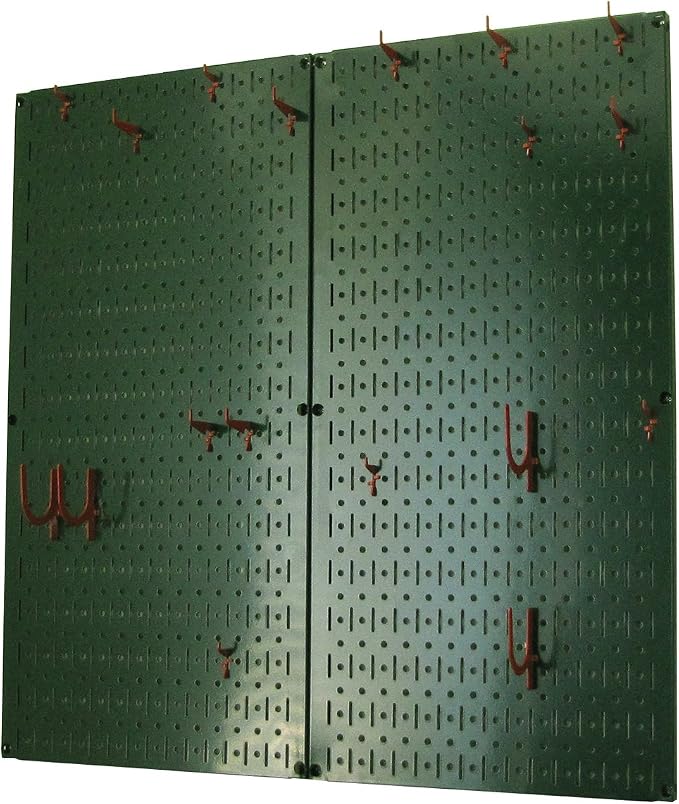 Wall Control Kitchen Pegboard Organizer Pots and Pans Storage Rack Organization Kit with Green Pegboard and Red Accessories - Image 2