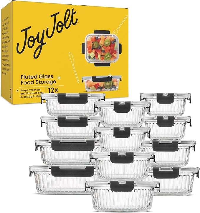 JoyJolt 24pc Borosilicate Glass Storage Containers with Lids | 12 Airtight/Freezer Safe Food Storage Containers for Pantry and Kitchen | Meal Prep Container for Lunch | Glass Tupperware Set - Image 8