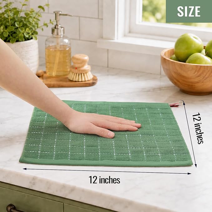Kitinjoy 100% Cotton Terry Kitchen Dish Cloths, 8-Pack, Grass Green | Ultra Soft and Absorbent Dish Towels for Kitchen, Suitable for Drying and Washing Dishes, 12”x 12” - Image 4