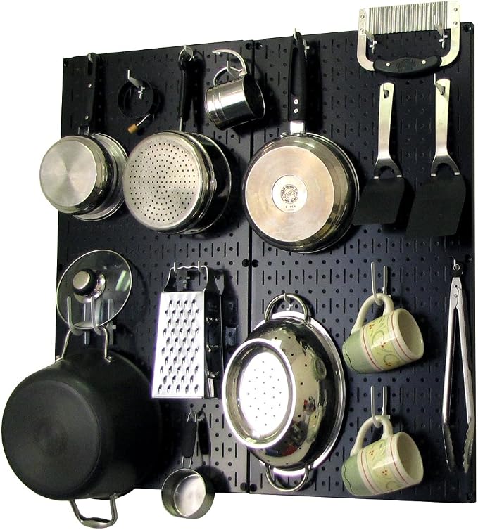 Wall Control Kitchen Pegboard Organizer Pots and Pans Storage Rack Organization Kit with Black Pegboard and White Accessories - Image 8