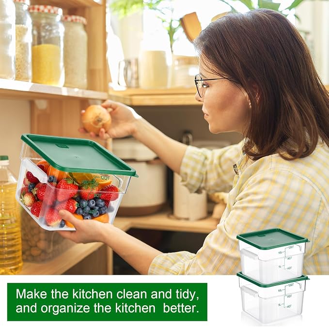 FoldTier 2 Pieces Square Food Storage Containers Polycarbonate Clear food Container with Lid Commercial Storage with Graduations for Commercial Kitchen Dough Marinating Meat(Green,12 Qt) - Image 5