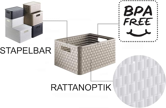 Rotho Country Set of 3 Storage Baskets 18 l, 3 x A4/18l (36,8 x 27,8 x 38,5 cm), Cappuccino - Image 3