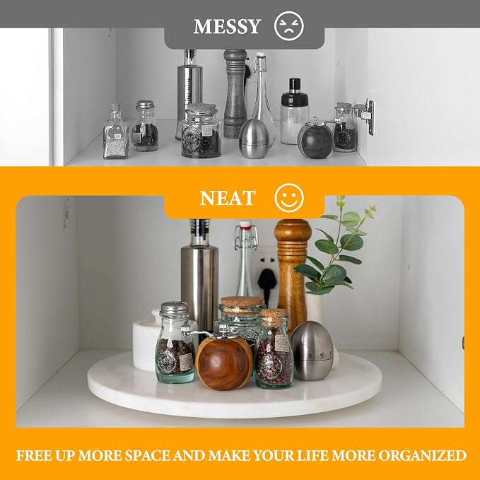 16'' Marble Lazy Susan for Kitchen Counter, White Marble Turntable for Dinning, Lazy Susans Organizer for Cabinet, Serving Rotation Spinning Tabletop Organizer Swiveling, Spice Rack Storage - Image 6