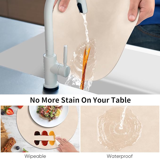 ADRIMER Placemats, Heat Resistant Round Placemats Set of 8 Washable, Waterproof Table Mats, Wipeable Faux Leather Place Mats for Kitchen, Dining Room, Beige - Image 5
