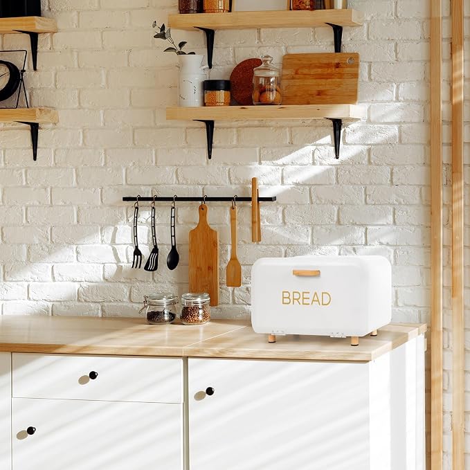 White Bread Box for Kitchen Countertop - Large Capacity Bread Storage Container Farmhouse Bread Box - Stylish Metal Bread Keeper - Image 7
