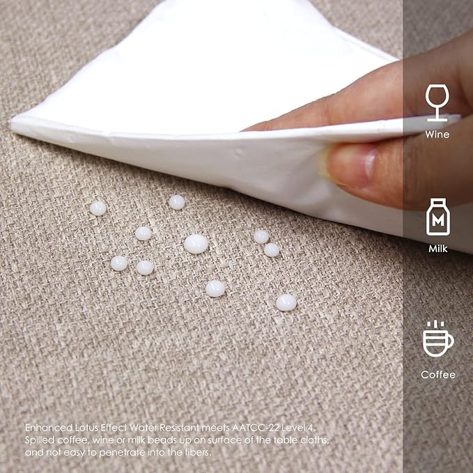 BALCONY & FALCON Rectangle Table Cloth Waterproof Beige 132"x90" | Rectangular Washable Wrinkle Resistant Table Cloth Linen Fabric Tablecloths for Dining Party Kitchen Wedding and Outdoor Use - Image 3