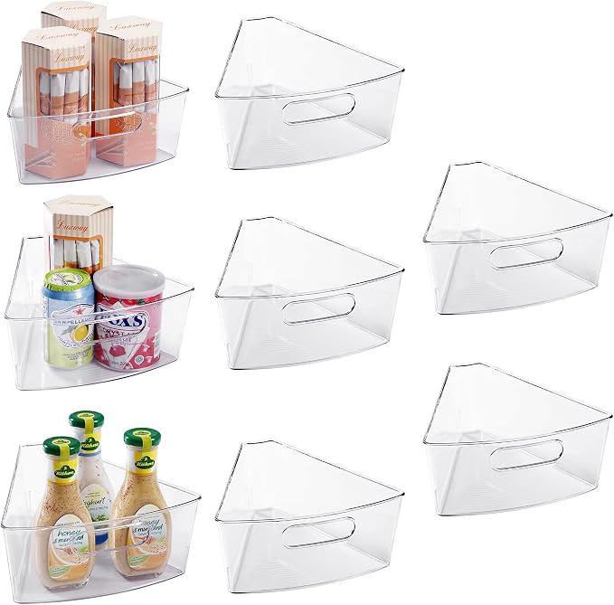 Oubonun Lazy Susan Organizers Set of 8, 11.6’’ x 10.2’’ x 4.1’' Plastic Transparent Kitchen Cabinet Storage Bins with Handle, 4.1" Deep Container, 1/8 Wedge - Food Safe, without BPA by Oubonun