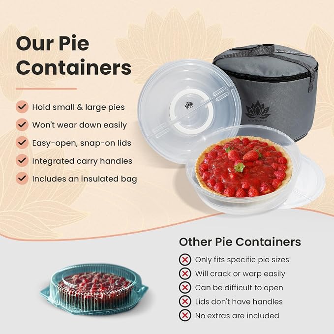 2 Pack Pie Carrier with Lid & Insulated Food Carrying Case Bag - 12" Food Storage Containers for Pies, Cheesecake, Flan, Pizza, Tortilla & More - Image 6