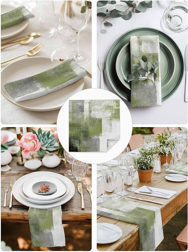 Sage Green Ombre Paint Cloth Napkins Washable Set of 6, 20 x 20 Inch Reusable Vintage Shabby Abstract Art Dinner Table Napkins Cloth Bulk for Weddings Kitchen Restaurants Hotel Events Parties - Image 4