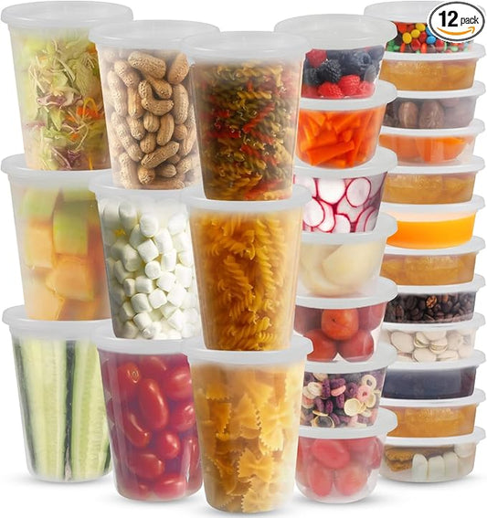 Klex 32 Oz, 12 Sets Deli Containers with Airtight Lids, BPA Free Heavyweight Plastic Meal Prep Food Container for Soup, Freezer & Dishwasher & Microwave Safe, 32 oz, Round, Translucent, 12 Sets by KLEX