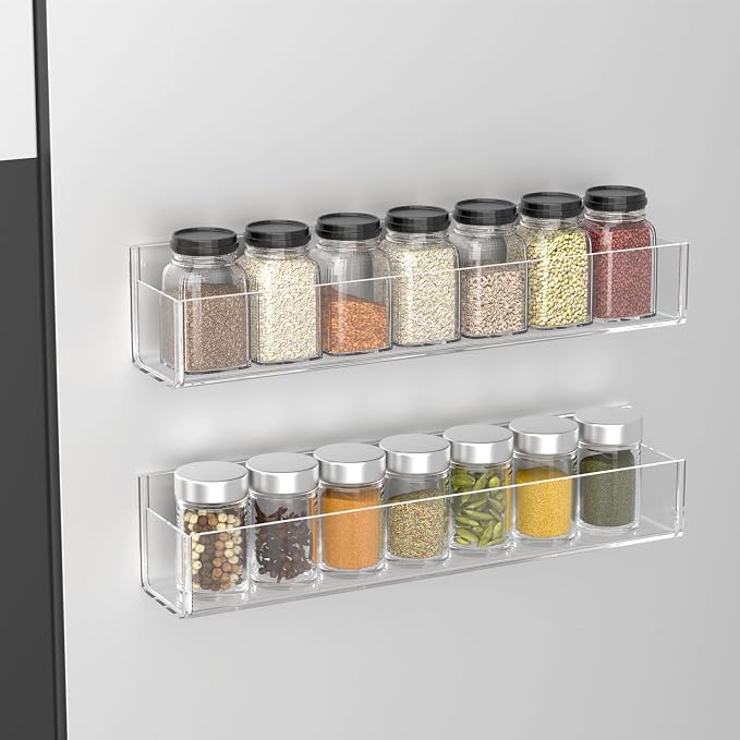 PMMASTO Adhesive Acrylic Spice Rack Organizer for Wall with Nano Double Sided Tape, Spice Shelf Organization for Kitchen Cabinet Door/Pantry Door, Wall Mount Seasoning Rack (Clear-2 Pack) - Image 6