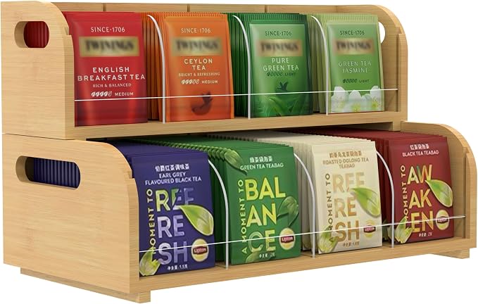 Bamboo Tea Organizer – Stackable Collection (2Tier) by ARFETIGO