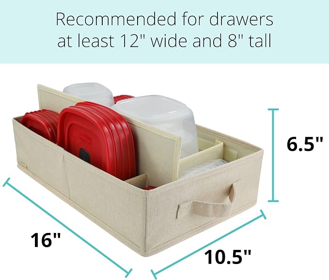 Food Storage Container Organizer 2pc - Lid Organizer Box - Adjustable Kitchen Organizing Box - Compatible with Tupperware Glad Rubbermaid Ziploc Containers - Drawers and Cabinet Organization (2) - Image 5