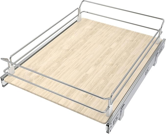 Pull Out Cabinet Organizer 17.45" W X 22" D, Wood & Chromed | Full Slide Out Drawers For Kitchen Cabinets, Cabinets Capacity Heavy Duty Caddy, Cabinet Pullout Shelves , Pantry Storage by STORKING