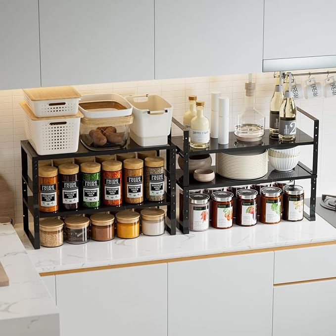 Jojocross Expandable,Stackable Spice Rack,Seasoning Organizer and Storage,Spices Jar Racks for Cabinet,Countertop, Metal Pantry, Cupboard,Laundry Storages,Heavy Duty(1 PACK/MEDIUM/BLACK) - Image 4