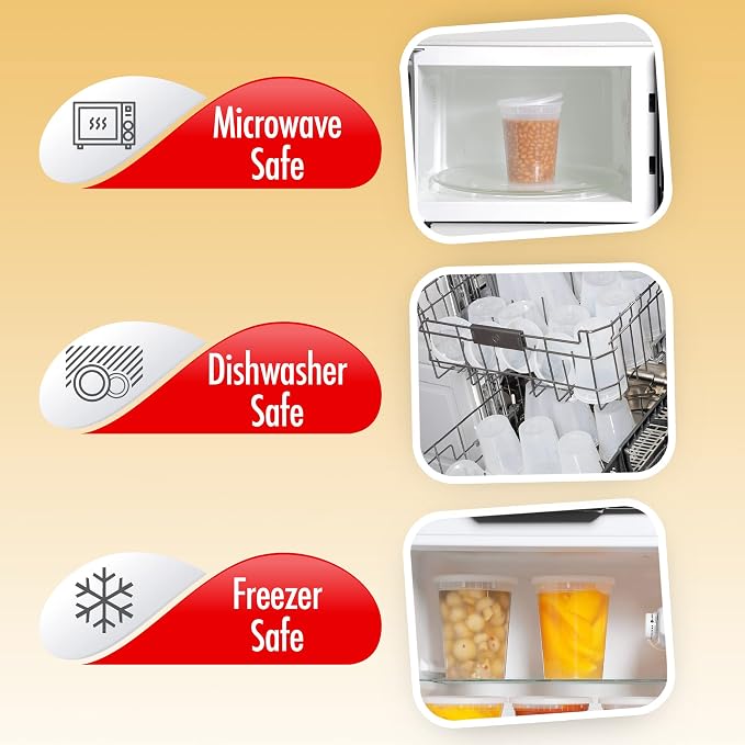32oz-Deli Containers with Leakproof Lids-50 Pack BPA-Free Plastic Microwaveable Clear Food Storage Container Premium Heavy-Duty Quality, Freezer & Dishwasher Safe - Image 4