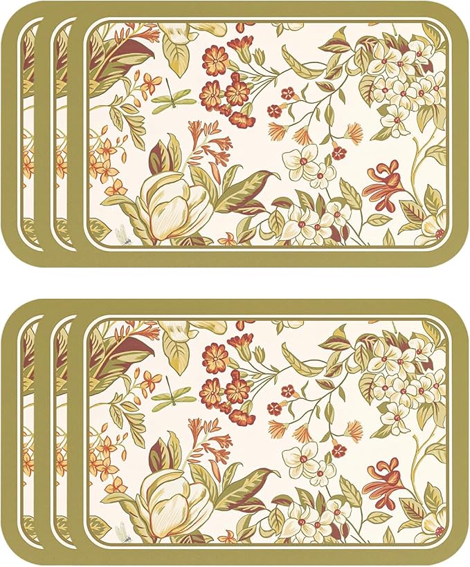 Vinyl Waterproof Placemats Set of 6 Rectangular,12"*17"-Grace A | Wipeable Beautiful Print Place Mats,Stain Resistant,Heat Resistant,Everyday Meals,Kitchen,Dinning,Holiday,Decor by Isaennehomedecoration