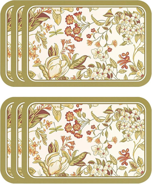 Vinyl Waterproof Placemats Set of 6 Rectangular,12"*17"-Grace A | Wipeable Beautiful Print Place Mats,Stain Resistant,Heat Resistant,Everyday Meals,Kitchen,Dinning,Holiday,Decor by Isaennehomedecoration