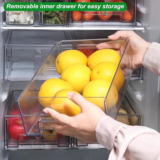Taiuloo 2 Pack Stackable Refrigerator Organizer Bins with Pull-Out Drawer, Clear BPA-Free Food Storage Containers for Fridge Freezer, Kitchen Pantry Cabinet & Bathroom Vanity Organization - Image 6