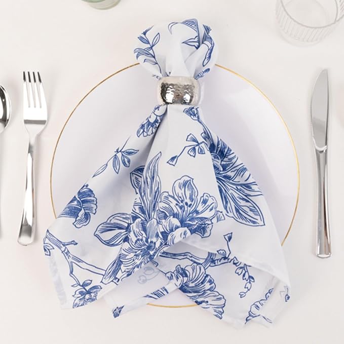 Efavormart Premium Cloth Napkins Set of 5, 20x20 Inch White/Blue Seamless Dinner Napkins, Washable Linen Table Napkin Cloth with Hemmed Edges for Weddings, Party and Banquet by efavormart