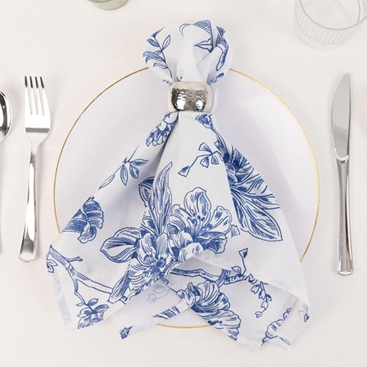 Efavormart Premium Cloth Napkins Set of 5, 20x20 Inch White/Blue Seamless Dinner Napkins, Washable Linen Table Napkin Cloth with Hemmed Edges for Weddings, Party and Banquet by efavormart