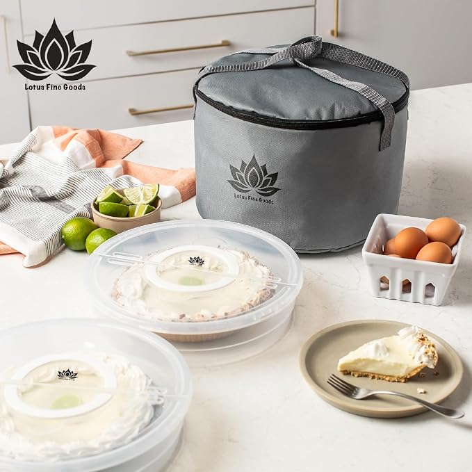 2 Pack Pie Carrier with Lid & Insulated Food Carrying Case Bag - 12" Food Storage Containers for Pies, Cheesecake, Flan, Pizza, Tortilla & More - Image 4