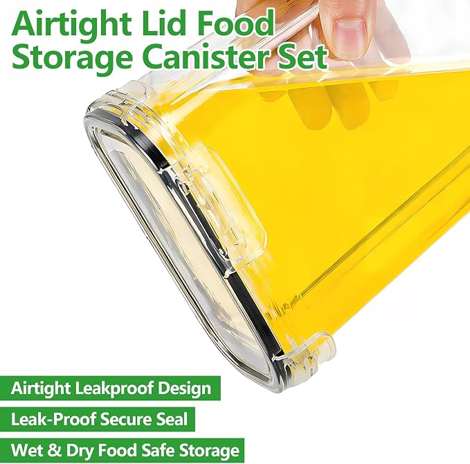 4pcs 4L Airtight Plastic Canisters, Kitchen Pantry Dry Food Storage | 4pk 4L airtight canisters, tight sealed lids lock out moisture. Premium plastic, stackable for all kitchen dry foods - Image 4