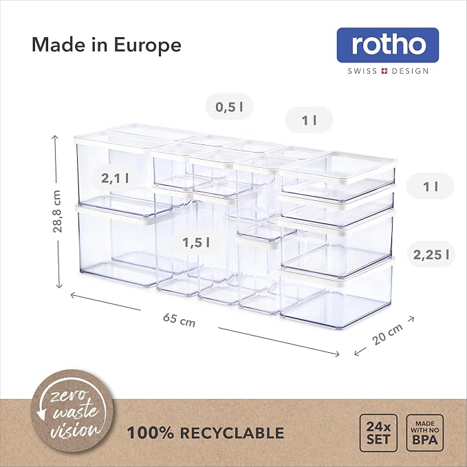 Rotho Loft Storage Box Set of 24 Plastic Boxes with Lid Airtight White | Airtight Storage Box, Plastic Boxes with Lid, Rotho Storage Jars, Aroma-proof, Stackable, Modular, Dishwasher Safe - Image 3