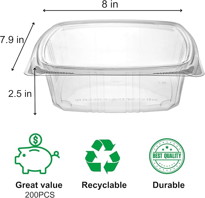 48oz RPET Clear Hinged Lid Deli Container -200Pcs - Image 2