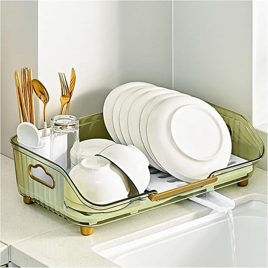 Dxcaicc Dish Drying Rack for Kitchen Counter, Drying Rack with Utensil Holder,Holder for Kitchen Dish Drainers for Kitchen Counter Storage, 17X5x10 Inch,Green by Dxcaicc