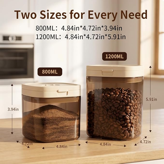 Airtight Food Storage Container with Magnetic Scoop & Built-in Leveler, 800ML Coffee Canister with Date Tracker, BPA Free UV Blocking Food Container for Coffee Beans, Ground Coffee, Tea, Sugar & Flour - Image 6