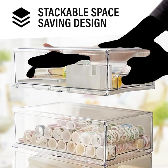 Clear Plastic Stackable Storage Drawers Bins, Perfect for Kitchen Pantry Organization and Storage, Under Sink Organizer, Pull Out Cabinet Organizer, Makeup, Bathroom Storage Containers for Organizing - Image 4