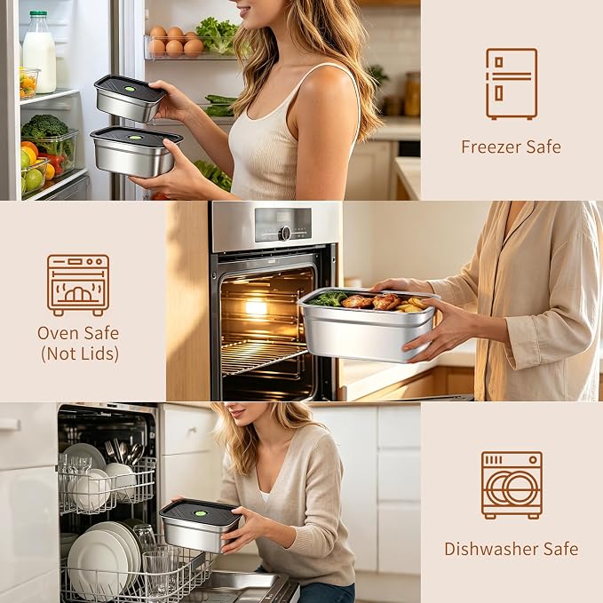 Stainless Steel Food Storage Containers Set of 10,Airtight Leakproof Meal Prep Containers with Lids, Reusable Stackable Lunch Boxes for Food Organization, Freezer & Dishwasher Safe - Image 5