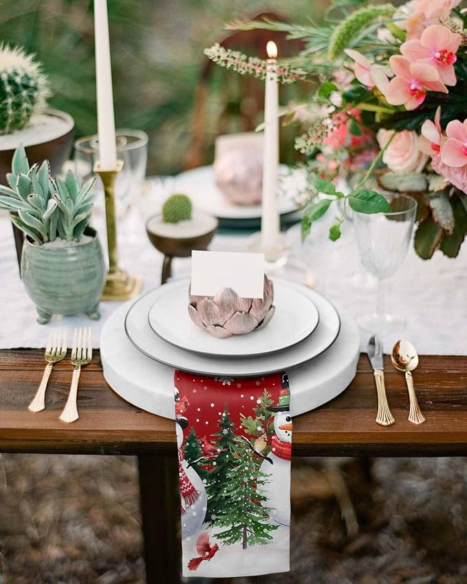 Red Snowman Christmas Cloth Napkins, Washable and Reusable Dinner Napkins Set of 2, Xmas Tree Snowflake Winter Birds Table Napkin for Kitchen Party Birthday Wedding Hotel Housewarming 20''x20'' - Image 4