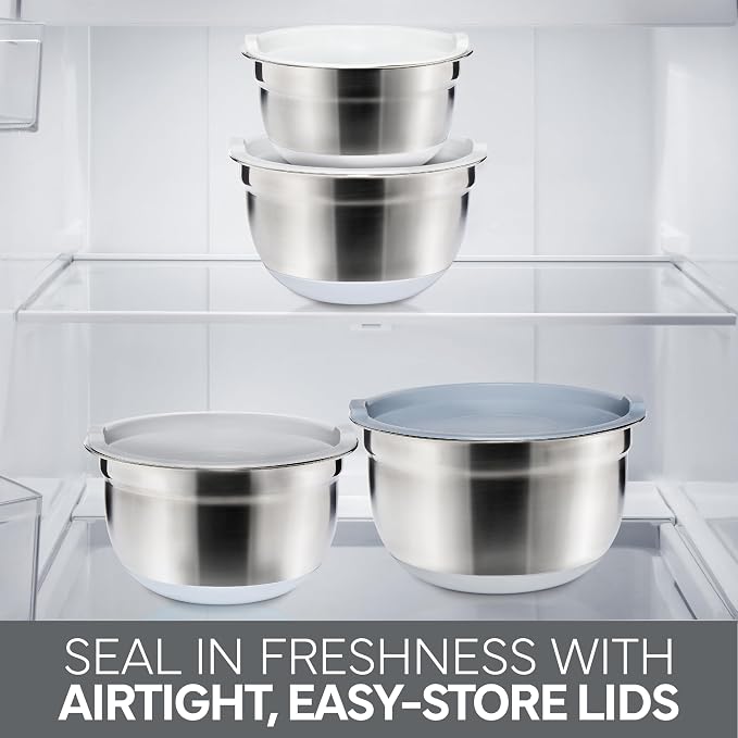 COOK WITH COLOR Stainless Steel Mixing Bowls Set with Lids - Nesting Bowls with Non-Slip Bottom, Grey, 12 Pieces - Image 7