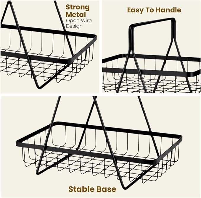 Go Hooked Counter-top 2 Tier Fruit Basket ideal for Dining Table, Centre Table | Metal Fruit Bowl or Bread Basket Vegetables Storage Organizer Holder (Black) - Image 4